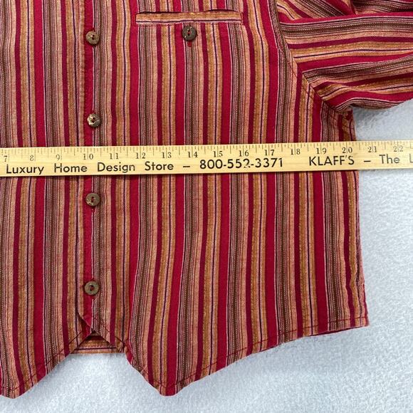 LIZWEAR Shirt S Striped Mandarin Collar Button Up Long Sleeve Red Gold Vtg - Picture 11 of 11